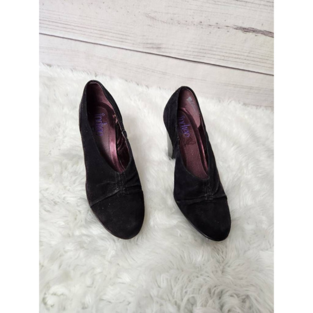 Indigo By Clarks Womens Classic Pump Heel Black Leather Slip On Velvety 7 M‎
